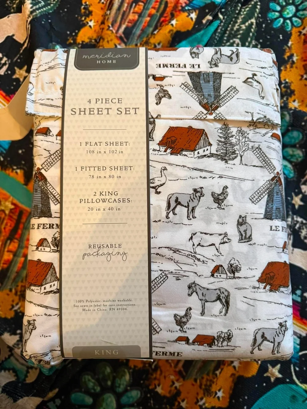 Farmhouse Western Print 4-Piece King Sheet Set In A Bag